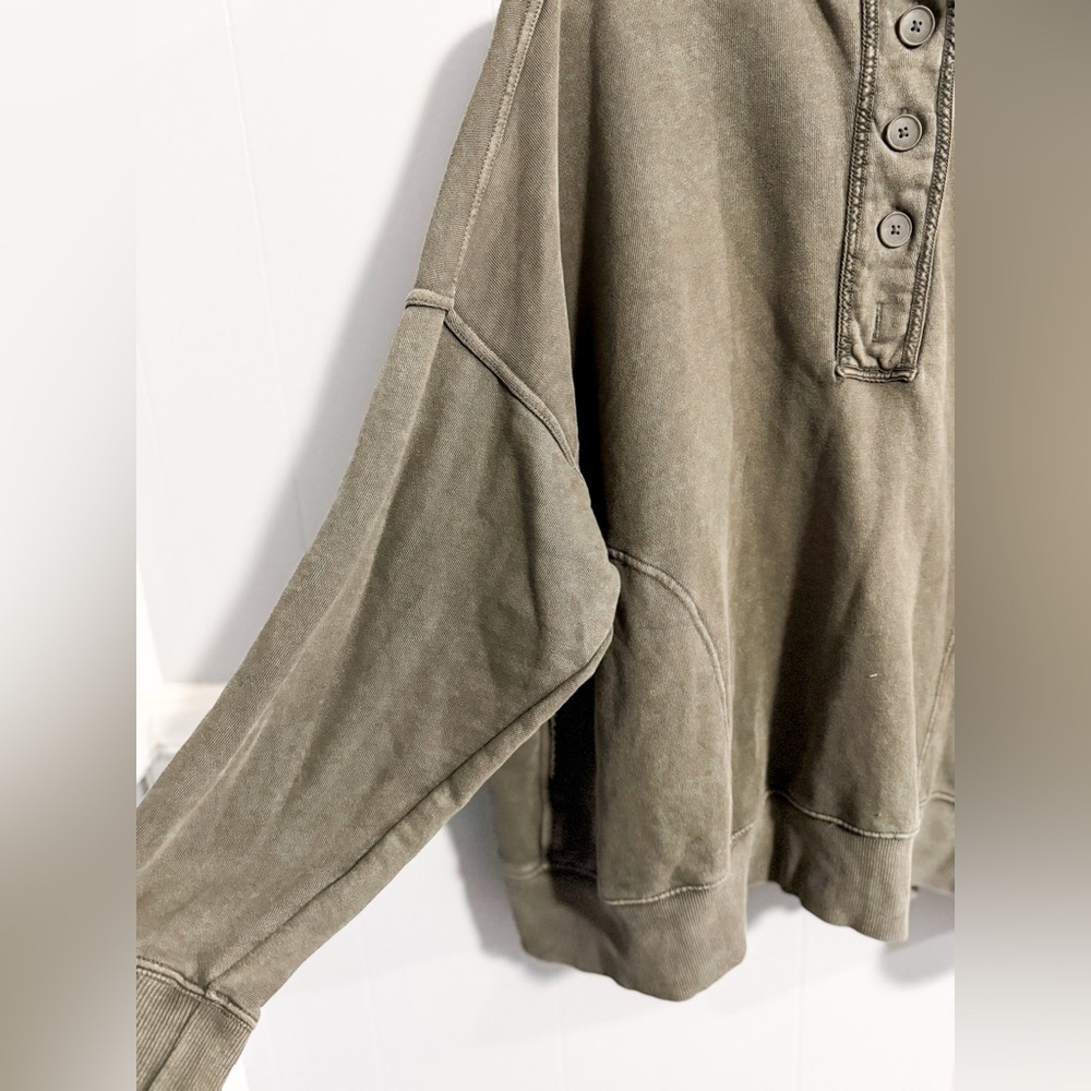 Aerie Quarter Button Pullover Olive Green - Picture 3 of 6